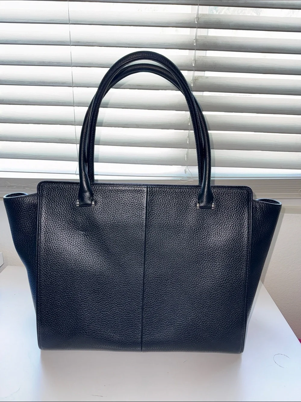 kate spade Black Pebbled Leather Tote with Front Zip Pocket